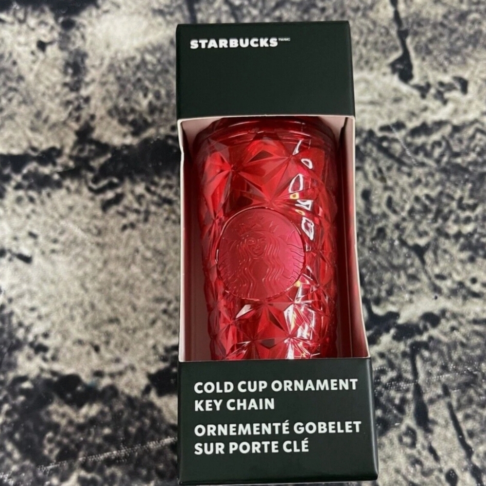 Starbucks Red Faceted Holiday Cold Cup Keychain Ornament